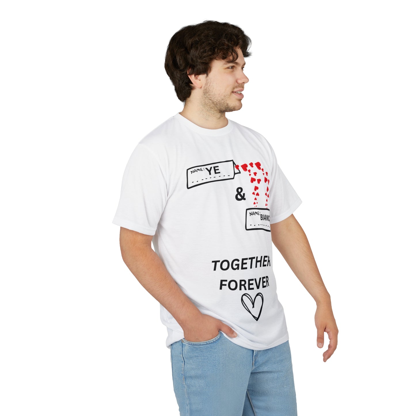 Ye & Bianca Heartfelt Couple's Tee, Unisex Cut & Sew Shirt, Together Forever Love T-Shirt, Romantic Gift for Him/Her, Anniversary & Valentine's Day