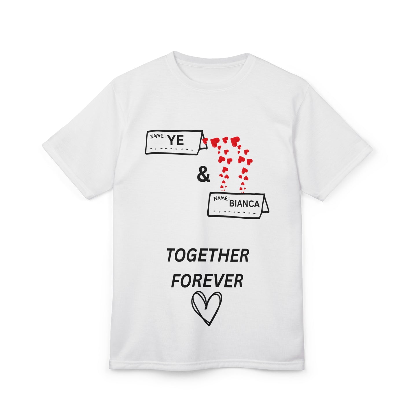 Ye & Bianca Heartfelt Couple's Tee, Unisex Cut & Sew Shirt, Together Forever Love T-Shirt, Romantic Gift for Him/Her, Anniversary & Valentine's Day